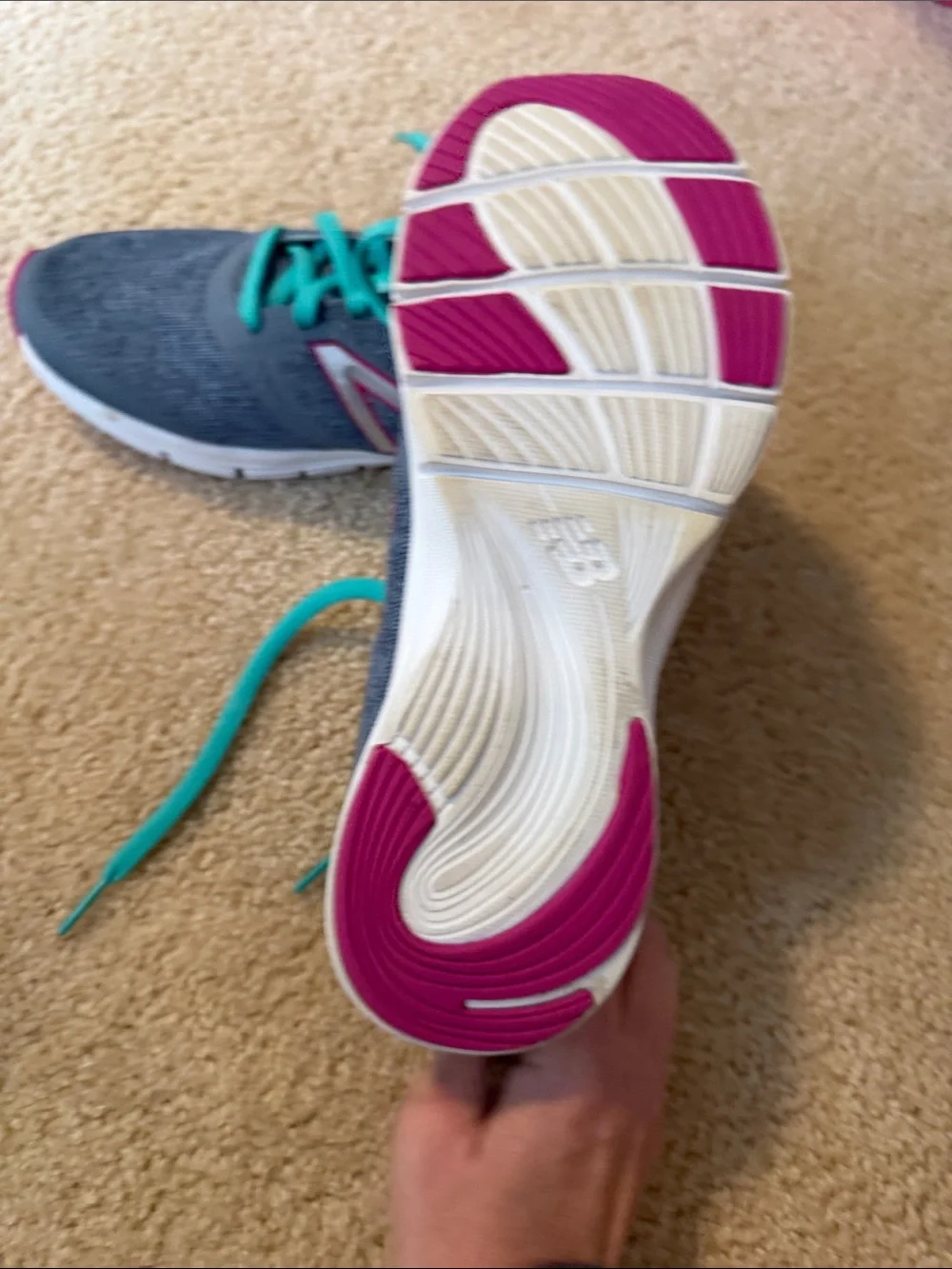 New Balance Gray Athletic Sneakers with Teal & Pink Accents - Picture 4 of 4